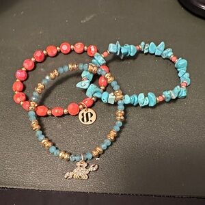 Bomb party Turquoise and Coral Beaded Bracelet Set